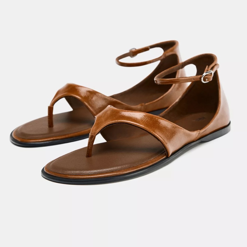 NWT Zara Leather Toe Brown Sandals